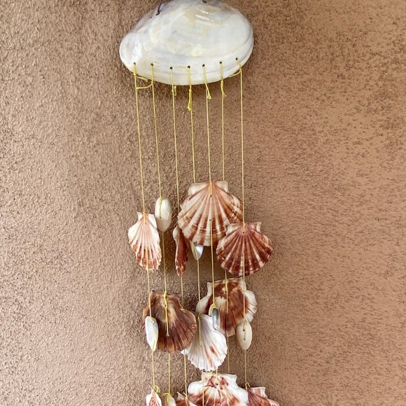 VTG 1970s Hanging Shell Art Mobile Wind Chime 21" Long - Picture 3 of 9